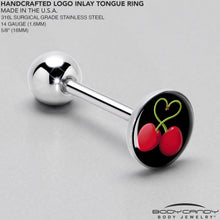 Load image into Gallery viewer, Cherry Heart Barbell Tongue Ring by Onyx O
