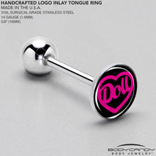 Load image into Gallery viewer, Hollow Heart Doll Word Barbell Tongue Ring by Onyx O