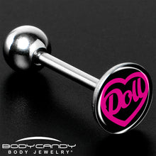 Load image into Gallery viewer, Hollow Heart Doll Word Barbell Tongue Ring by Onyx O