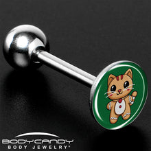Load image into Gallery viewer, Christmas Holiday Gingerbrread Kitty Cat Barbell Tongue Ring by Onyx O