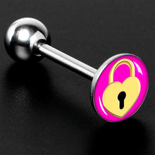 Load image into Gallery viewer, Heart Lock Barbell Tongue Ring by Onyx O