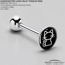 Load image into Gallery viewer, Black and White Kitty Cat Barbell Tongue Ring by Onyx O