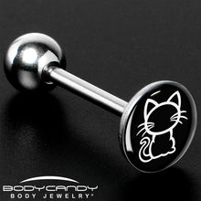 Load image into Gallery viewer, Black and White Kitty Cat Barbell Tongue Ring by Onyx O