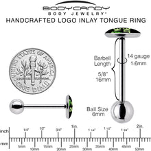 Load image into Gallery viewer, Black Green Leaf Me Alone Barbell Tongue Ring by Onyx O
