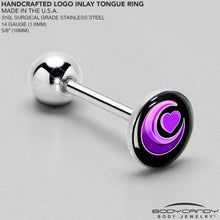 Load image into Gallery viewer, Crescent Moon Heart Barbell Tongue Ring by Onyx O