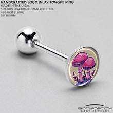 Load image into Gallery viewer, Artist Drawn Pink Mushrooms Barbell Tongue Ring by Onyx O