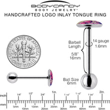 Load image into Gallery viewer, Artist Drawn Pink Mushrooms Barbell Tongue Ring by Onyx O