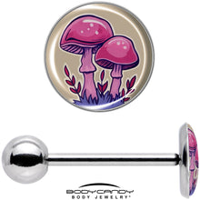 Load image into Gallery viewer, Artist Drawn Pink Mushrooms Barbell Tongue Ring by Onyx O