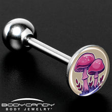 Load image into Gallery viewer, Artist Drawn Pink Mushrooms Barbell Tongue Ring by Onyx O