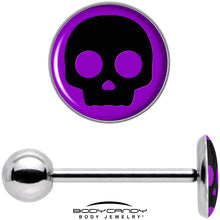 Load image into Gallery viewer, Purple Black Simple Skull Barbell Tongue Ring by Onyx O