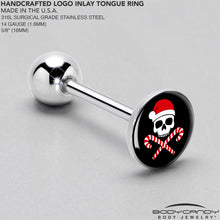 Load image into Gallery viewer, Santa Pirate Candy Cane Barbell Tongue Ring by Onyx O