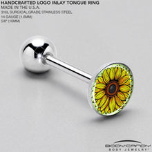 Load image into Gallery viewer, Blossom Creation Yellow Sunflower Barbell Tongue Ring by Onyx O