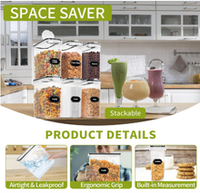 Load image into Gallery viewer, 4-Piece Set: Airtight Cereal Storage Containers with Pour Spouts & Measuring Cup – 4L Kitchen Pantry Organizer