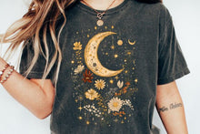 Load image into Gallery viewer, Celestial Moon Boho Flowers Vintage Unisex Bamboo/Cotton Graphic T-Shirt