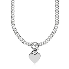 Load image into Gallery viewer, Sterling Silver Rolo Chain with a Heart Toggle Charm and Rhodium Plating
