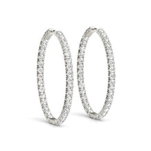 Load image into Gallery viewer, Oval Shape Two Sided Diamond Hoop Earrings in 14k White Gold (2 cttw)