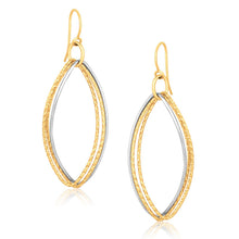 Load image into Gallery viewer, 14k Two Tone Gold Textured Triple Oval Shape Drop Earrings