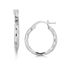 Load image into Gallery viewer, Sterling Silver Rhodium Plated Diamond Cut Small Hoop Earrings (15mm)