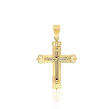 Load image into Gallery viewer, 14k Two-Tone Gold Cross Pendant with an Ornate Budded Style