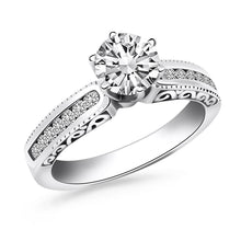 Load image into Gallery viewer, 14k White Gold Channel Set Engagement Ring with Engraved Sides