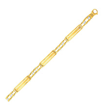Load image into Gallery viewer, 14k Two-Tone Gold Fancy Bar Style Men's Bracelet with Curved Connectors