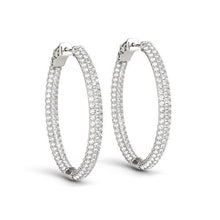 Load image into Gallery viewer, 14k White Gold Diamond Hoop Double Sided Three Row Earrings (2 cttw)
