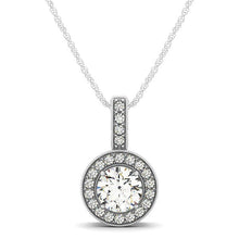 Load image into Gallery viewer, Milgrain Edge Diamond Halo Pendant in 14k White Gold (5/8 cttw)