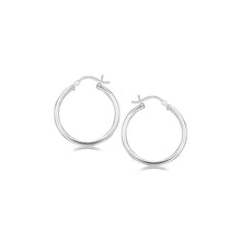 Load image into Gallery viewer, Sterling Silver Rhodium Plated Thin and Polished Hoop Motif Earrings (25mm)