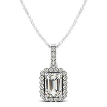 Load image into Gallery viewer, Halo Pendant With Emerald Center Diamond in 14k White Gold (1 1/5 cttw)