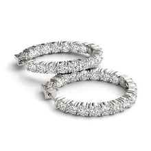Load image into Gallery viewer, 14k White Gold Two Sided Prong Set Diamond Hoop Earrings (3 1/2 cttw)