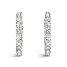 Load image into Gallery viewer, 14k White Gold Two Sided Prong Set Diamond Hoop Earrings (3 1/2 cttw)