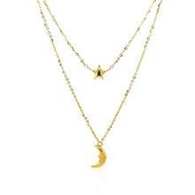 Load image into Gallery viewer, 14k Yellow Gold Double-Strand Chain Necklace with Puff Moon and Star