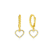 Load image into Gallery viewer, 14k Two Tone Gold Beaded Hoop Earrings with Hearts