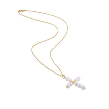 Load image into Gallery viewer, 14k Yellow Gold Pearl Cross Pendant