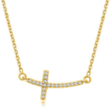 Load image into Gallery viewer, 14k Yellow Gold Diamond Accented Curved Cross Necklace (.11cttw)