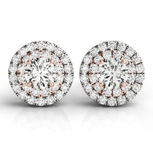 Load image into Gallery viewer, 14k White and Rose Gold Round Halo Diamond Earrings (3/4 cttw)