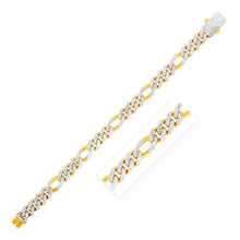 Load image into Gallery viewer, 14k Yellow Gold White Pave High Polish Modern Lite Figaro Bracelet (9.5mm)