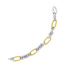 Load image into Gallery viewer, 14k Two-Tone Gold Bracelet with Cable Textured Oval and Round Links