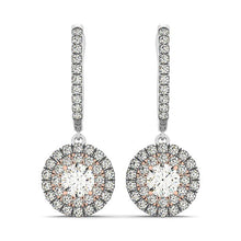 Load image into Gallery viewer, 14k White And Rose Gold Drop Diamond Earrings with a Halo Design (3/4 cttw)