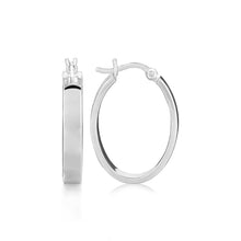 Load image into Gallery viewer, Sterling Silver Flat Style Oval Hoop Earrings with Rhodium Plating