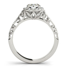 Load image into Gallery viewer, 14k White Gold Halo Antique Style Round Diamond Engagement Ring (5/8 cttw)