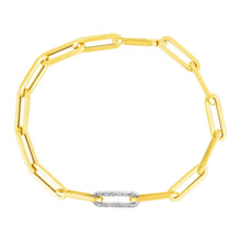 Load image into Gallery viewer, 14k Yellow Gold Paperclip Chain Bracelet with Diamond Link