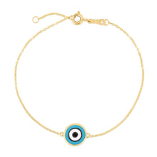Load image into Gallery viewer, 14k Yellow Gold Blue Evil Eye Bracelet (1.00 mm)