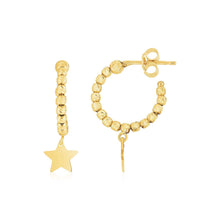Load image into Gallery viewer, 14K Yellow Gold Drop Star Charm Beaded Hoop Earrings