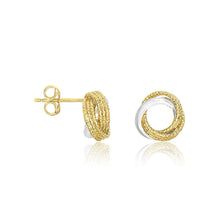 Load image into Gallery viewer, 14k Two-Tone Gold Multi-Textured Open Circle Style Entwined Earrings