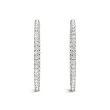 Load image into Gallery viewer, 14k White Gold Diamond Hoop Earrings with Shared Prong Setting (2 cttw)