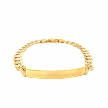 Load image into Gallery viewer, 14k Two Tone Gold 8 1/2 inch Mens Narrow Curb Chain ID Bracelet with White Pave