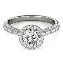 Load image into Gallery viewer, 14k White Gold Halo Diamond Engagement Ring with Pave Band (1 1/3 cttw)