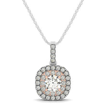 Load image into Gallery viewer, 14k White And Rose Gold Cushion Shape Halo Diamond Pendant (1/2 cttw)