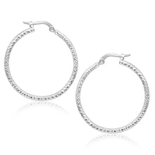 Load image into Gallery viewer, 14k White Gold Tube Textured Round Hoop Earrings